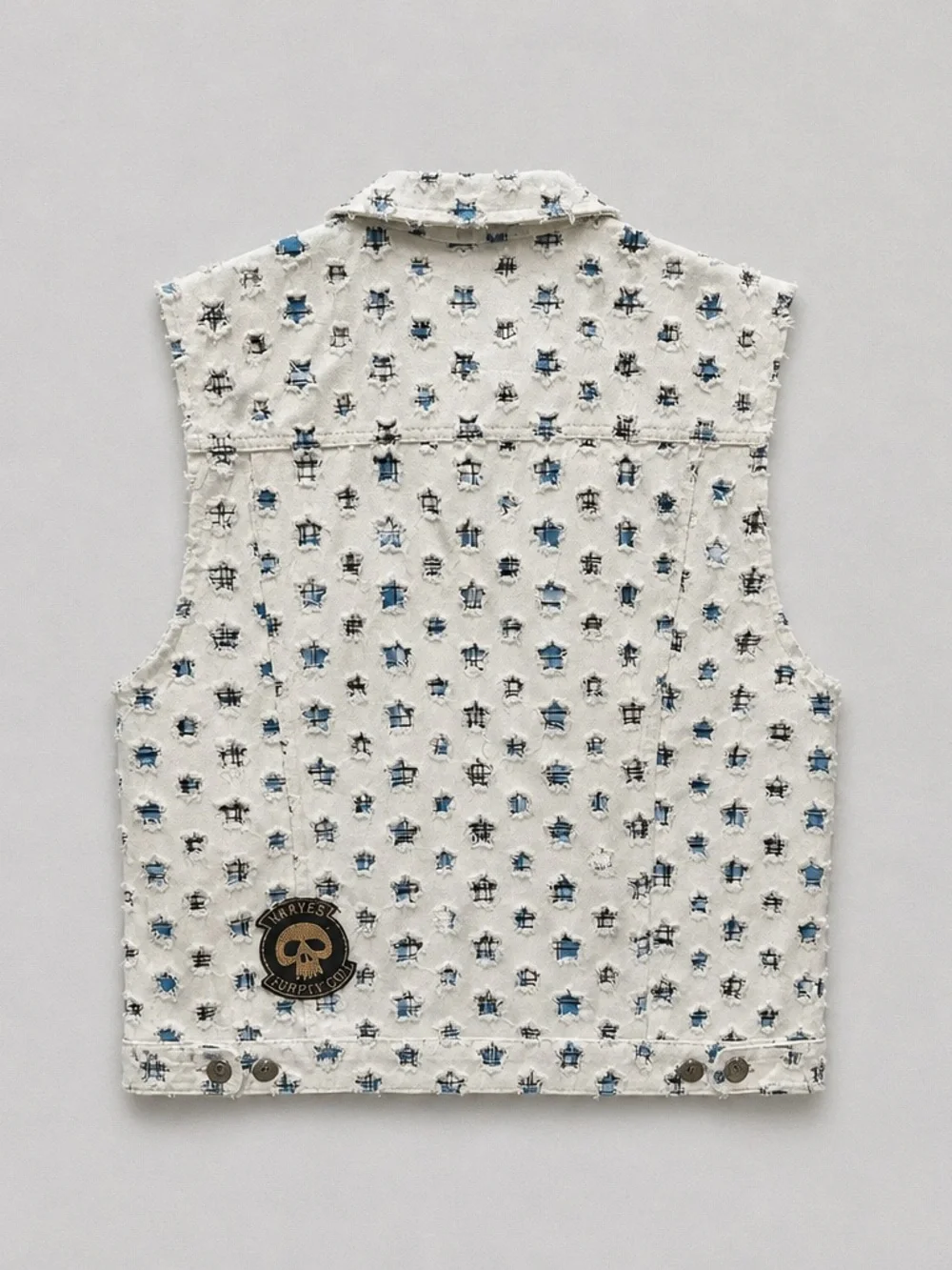 Imperious Biker, Motorcycle White Star-Print Patchwork Denim Vest